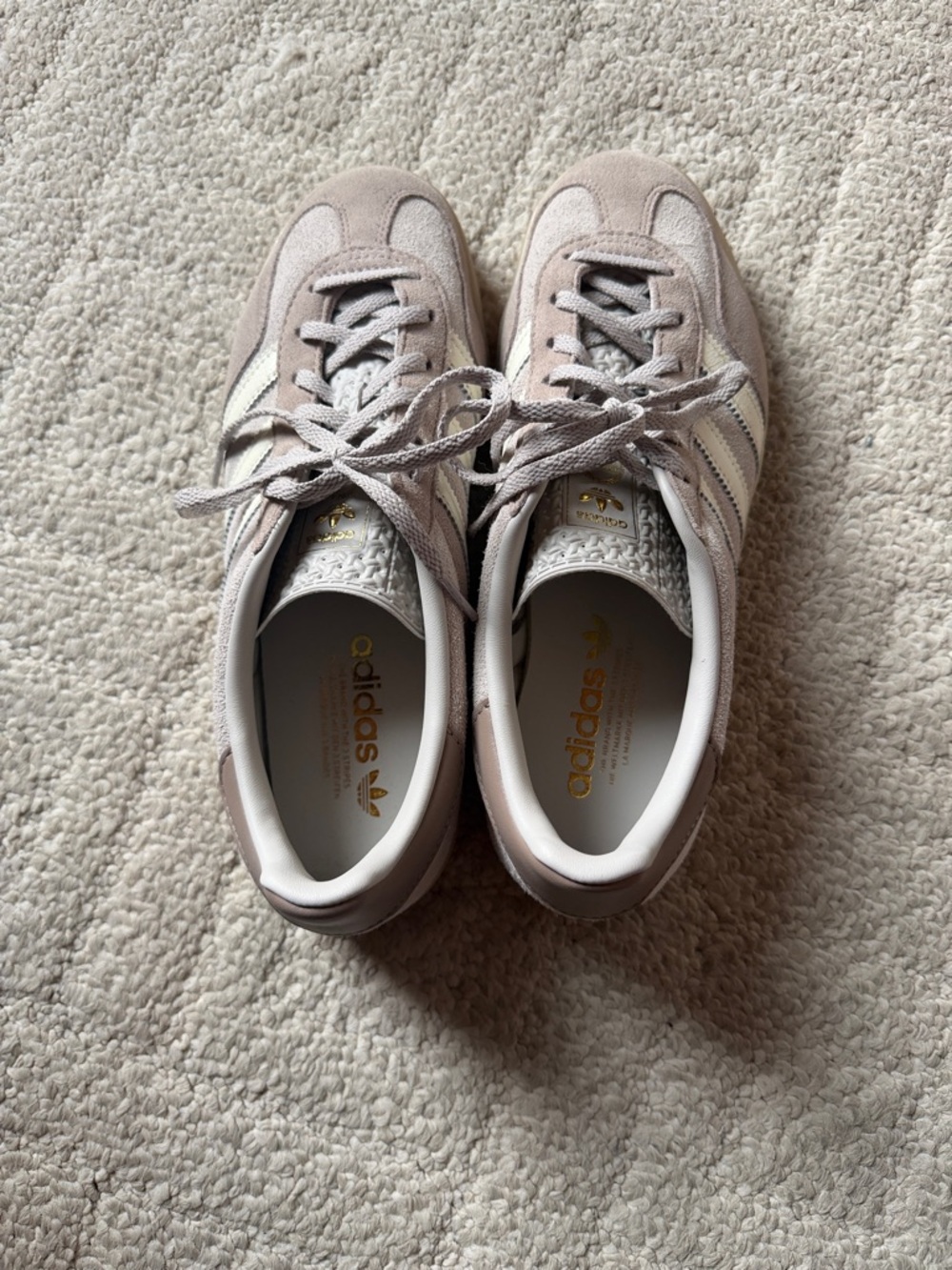 Adidas Gazelle Beige Suede Low-Top Sneakers with White Interior and Gold Logo - Picture 5 of 5